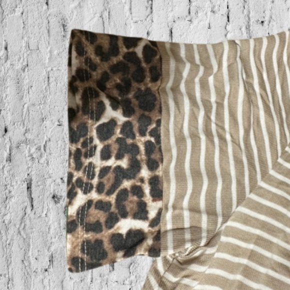Tan & White Stripe Top with Rose Cheetah Design - Picture 4 of 12